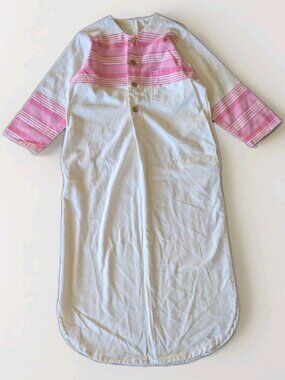 Vintage Blanket Flannel Nightgown Pink Stripe Wood Buttons Large House Dress